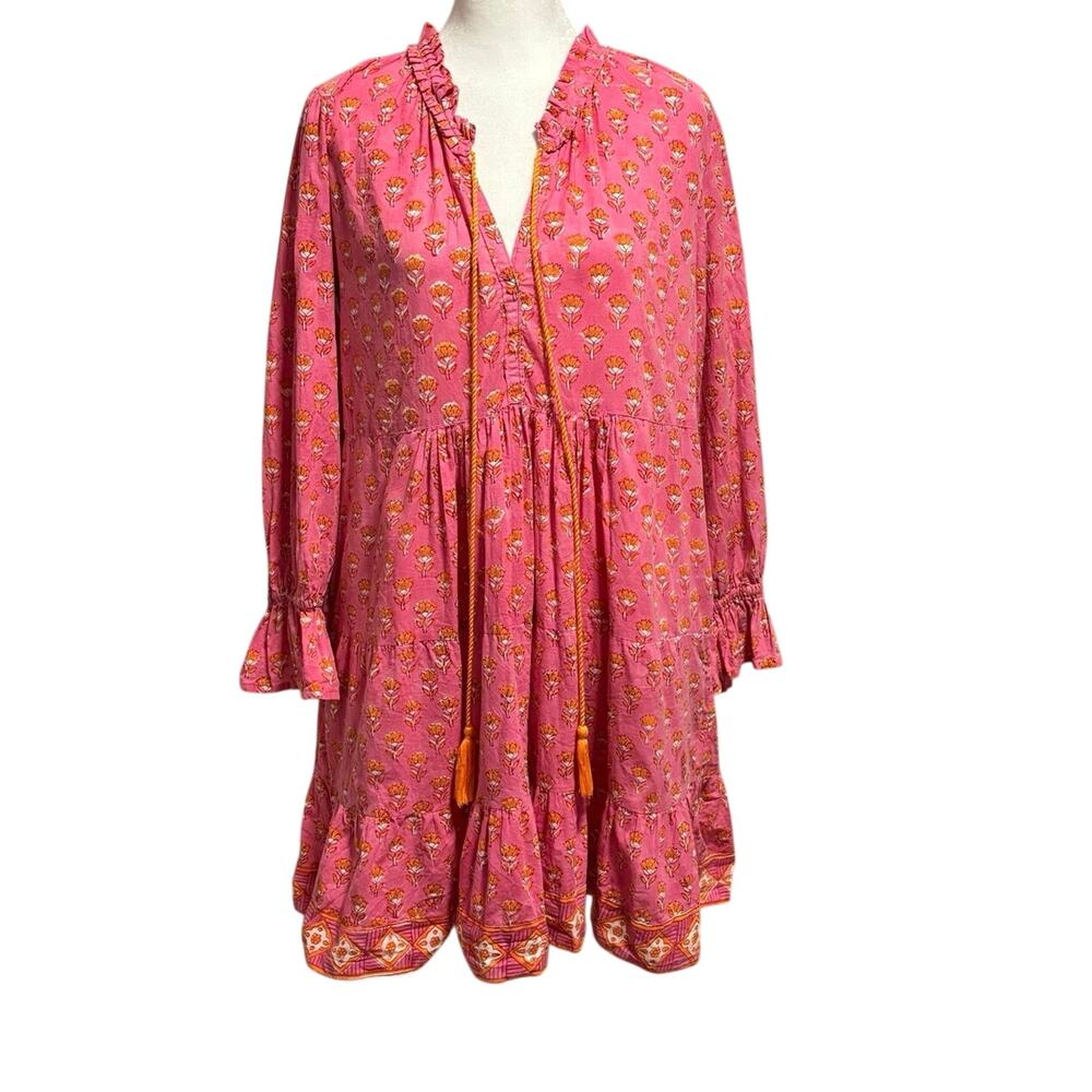 SLV Sutz La Vague One Size Tiered Mini Dress Floral Block Print 100% Cotton